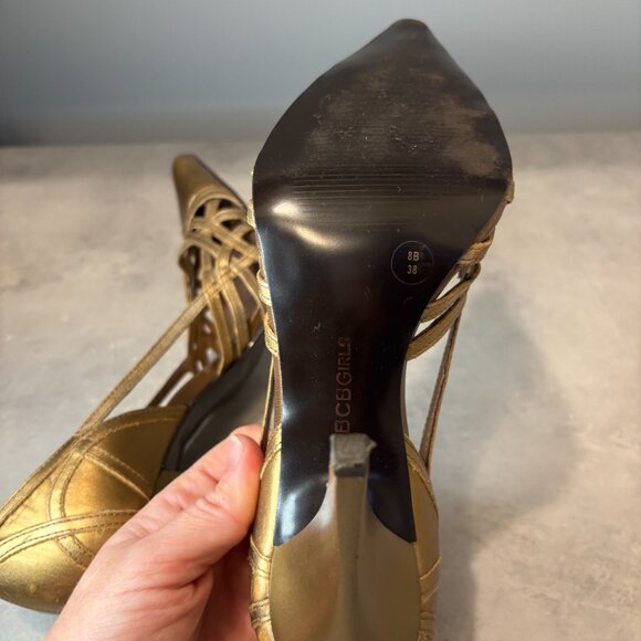 BCBGirls Genuine Leather Metallic Gold High Heel Shoes Size 8 - Picture 5 of 8